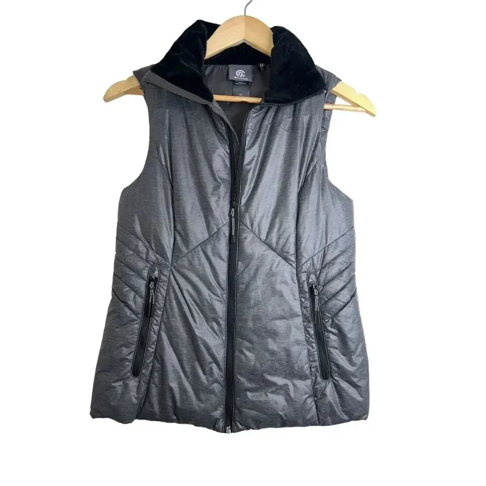 Champion C9 women’s Charcoal full zip vest fur lined puffer jacket size XSmall